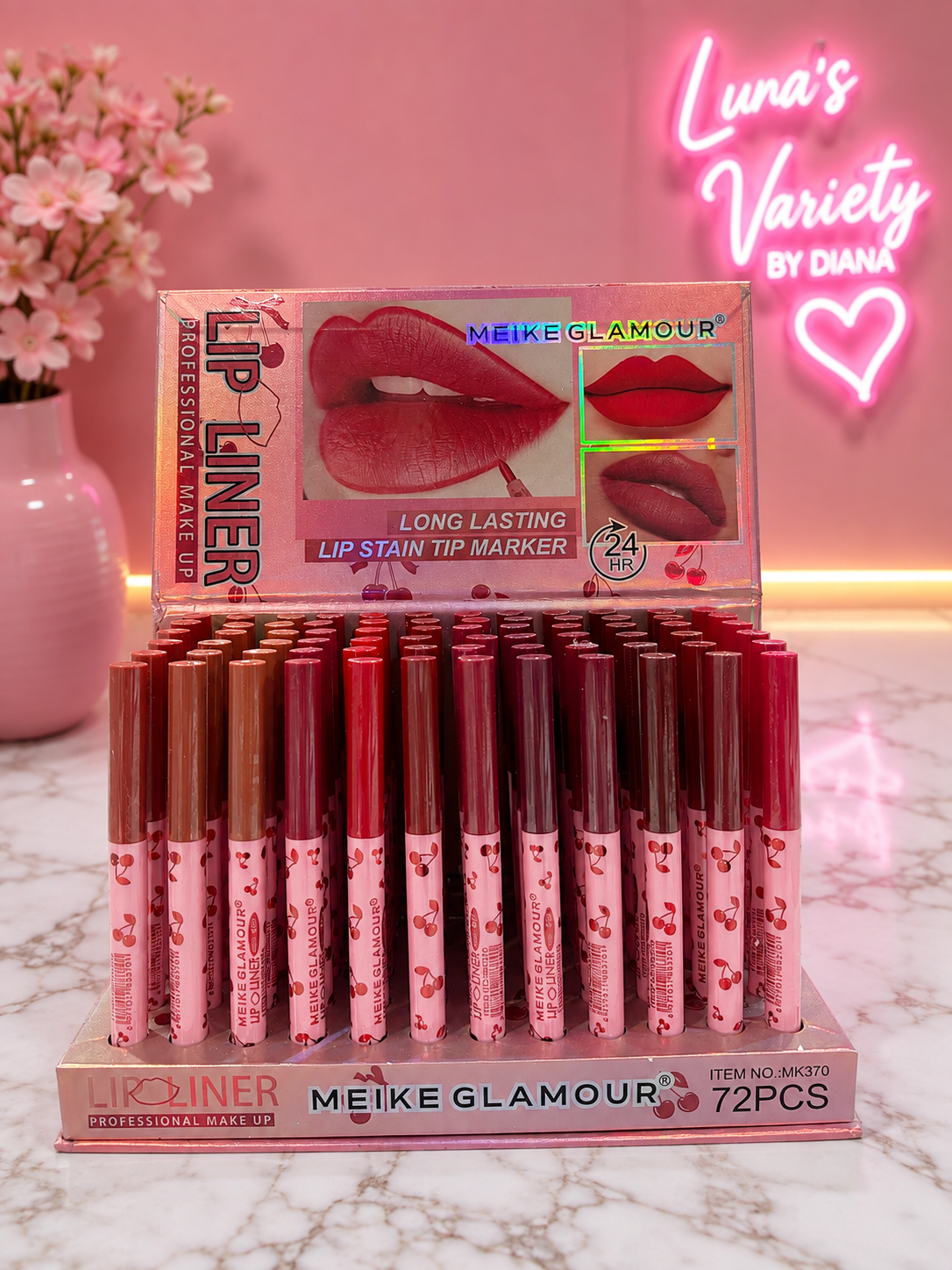 Meike Glamour Long Lasting Lip Liner & Lip Stain Marker – 72 PCS Display