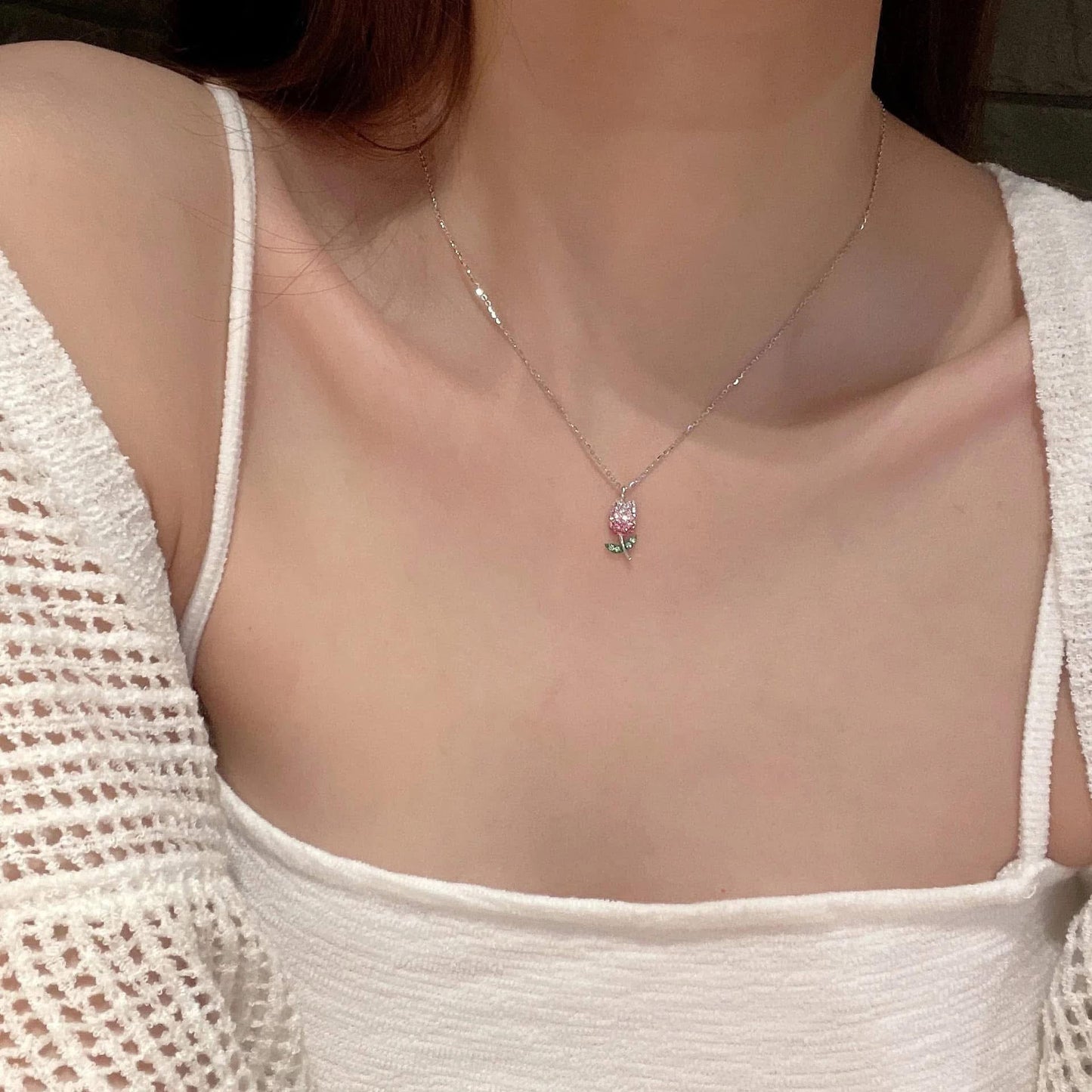 2 Tulip Pendant Necklaces in S925 Silver