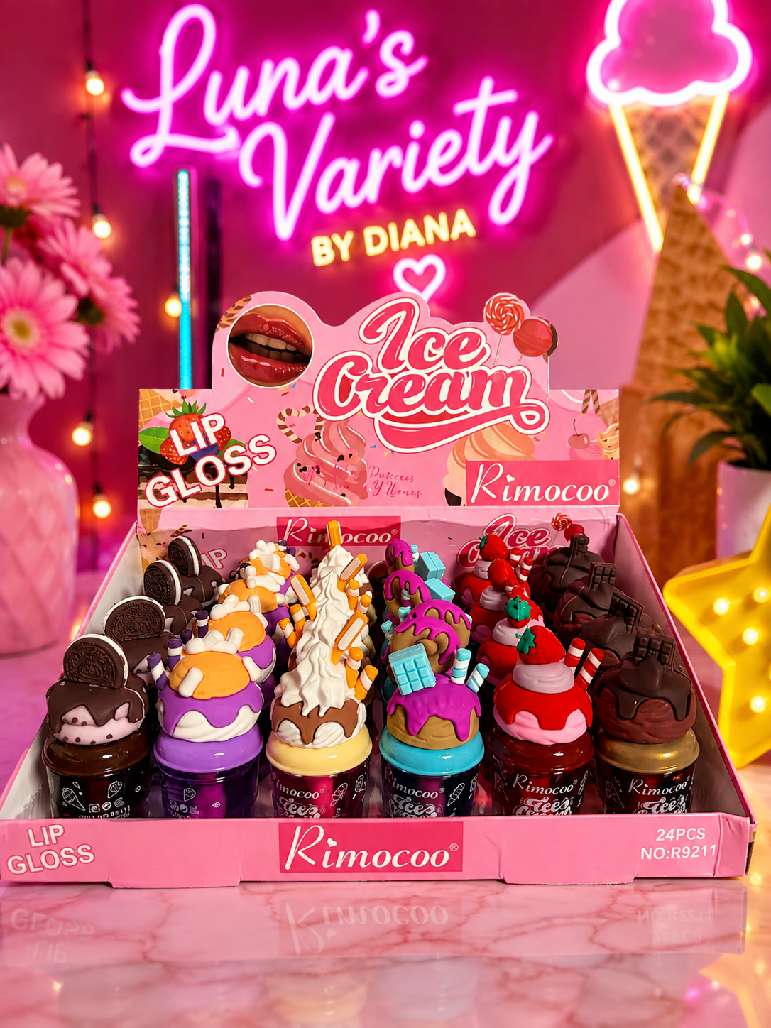 Sweet Treats Lip Gloss Display – 24 Pieces.
