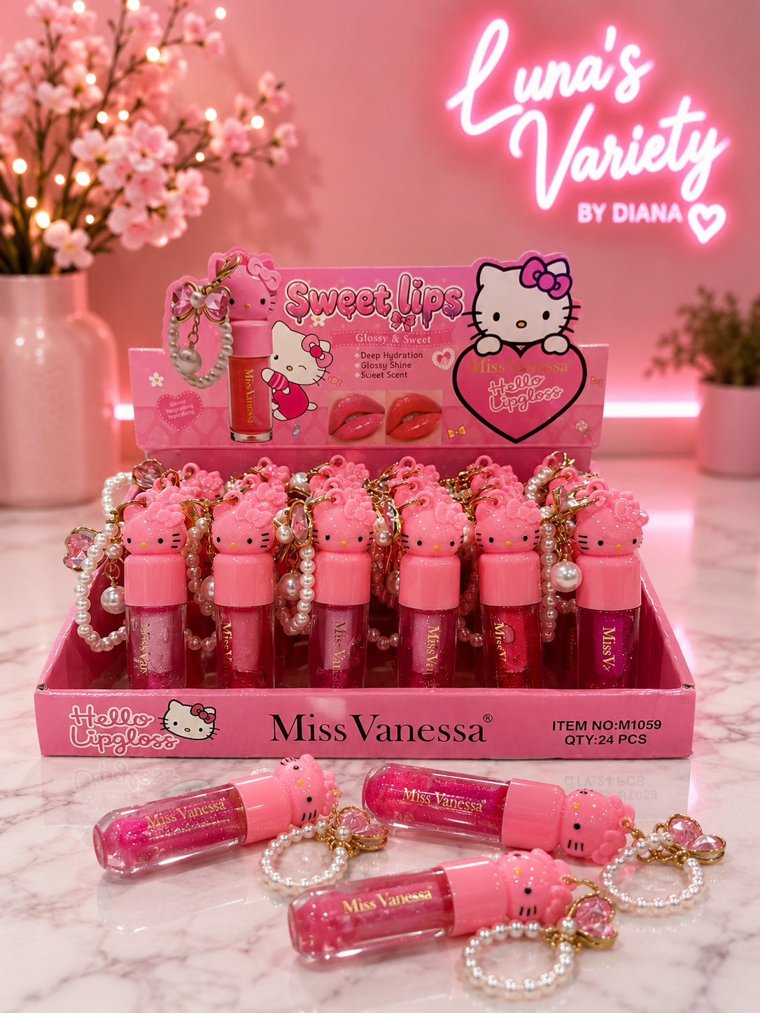 Hello Kitty Sweet Lips Lip Gloss Keychain – 24 Piece Display